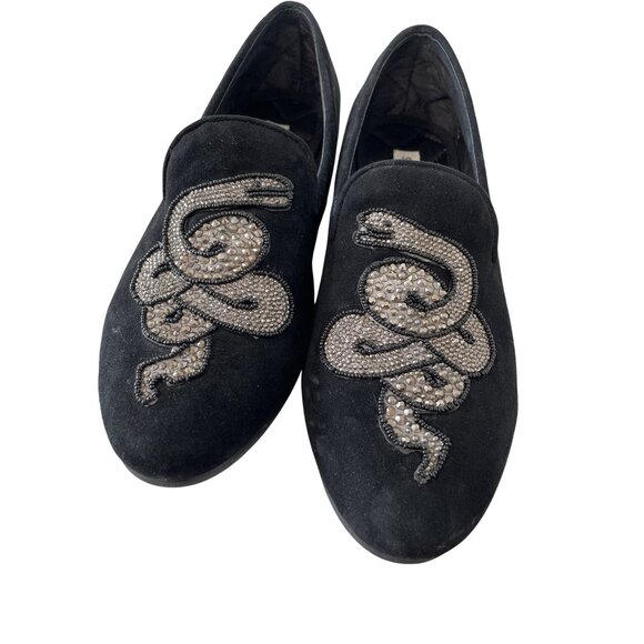 Steve Madden Loafers Size 7.5 Black Velvet Snake Rhinestone Embellished Slip On main image 11